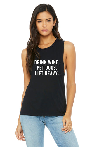 Drink Wine Pet Dogs Lift Heavy Muscle Tank - Gym Babe Apparel